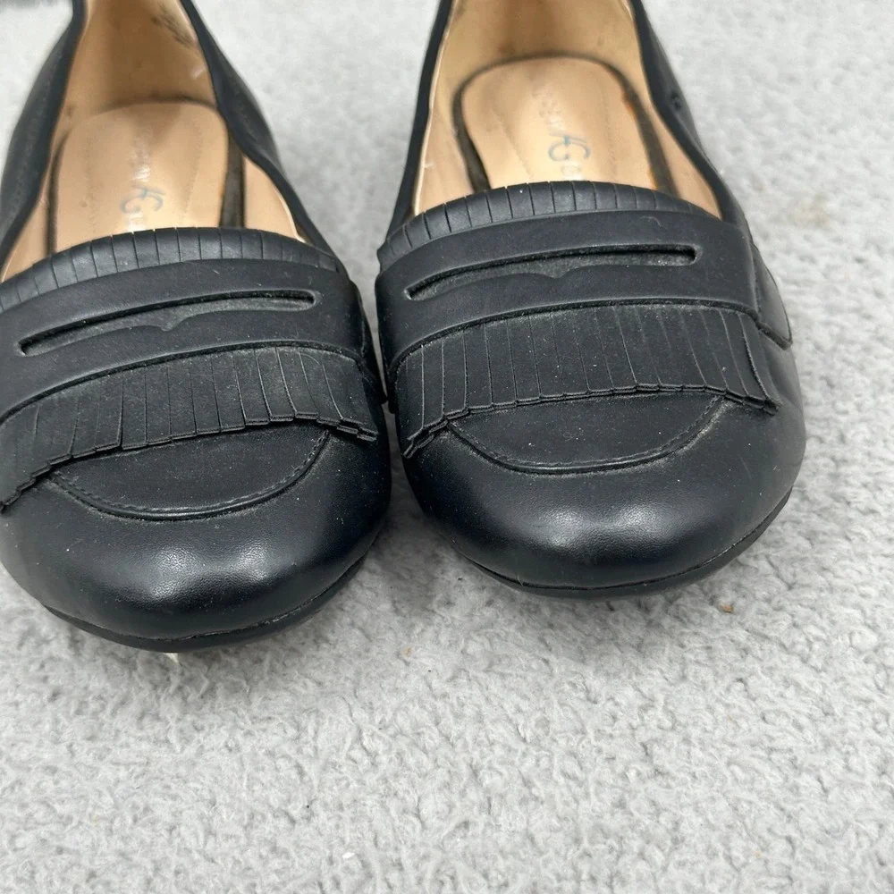 Andrew Geller Posy Black Loafer Flats‎ Size 6.5M Fringe Slip-On Comfort Shoes